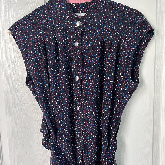 Coach Dress Silk Signature Navy Pink Dot SZ2 Sleeveless Midi Belted Classic - Picture 6 of 12